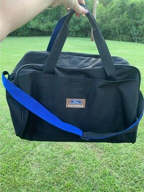 Vintage Ford Black Canvas Duffel with Bright Blue Shoulder Strapww